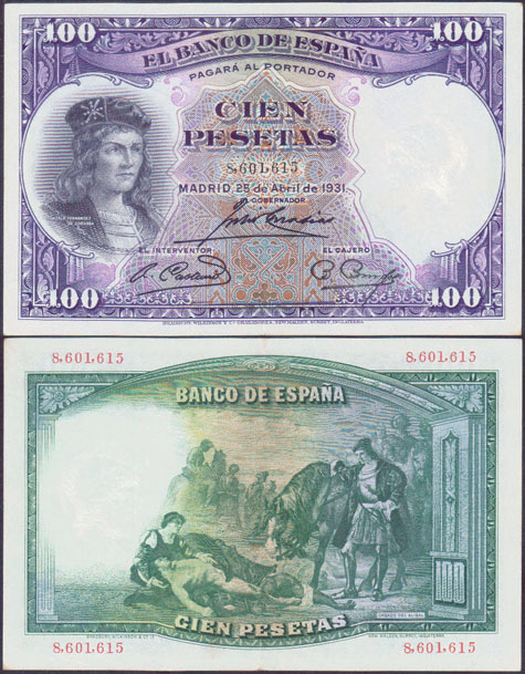 1931 Spain 100 Pesetas (aUnc) L001674